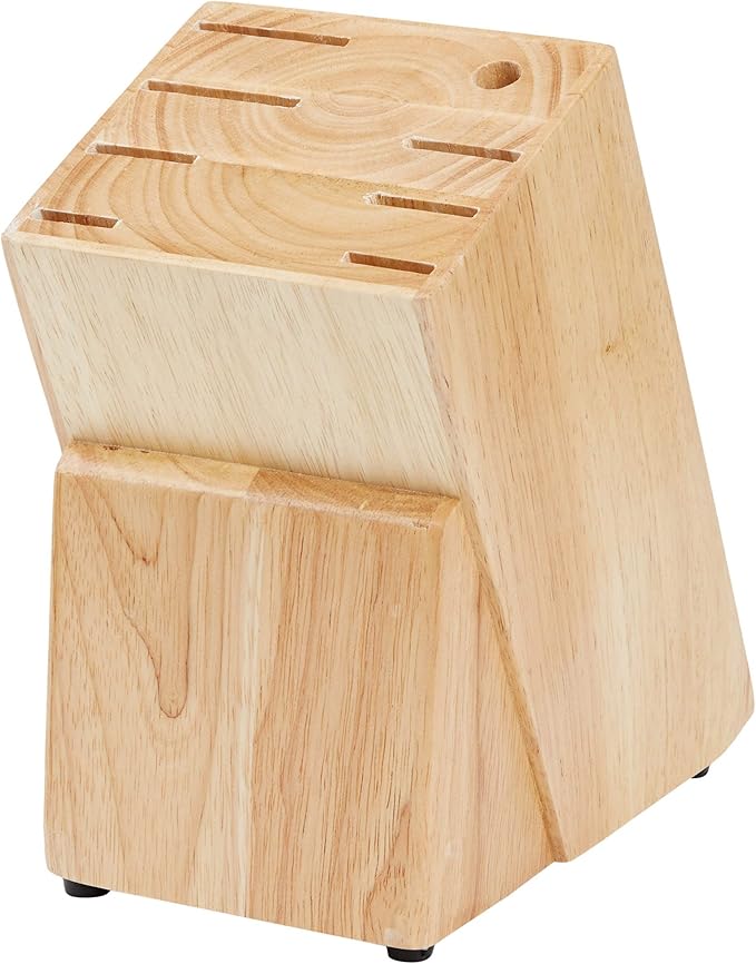 Amazon Basics 9 Pieces Premium High-Carbon Stainless-Steel Blades with Pine Wood Knife Block Set, Kitchen, Black
