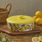 Bico Lemon Dreams Ceramic Tortilla Warmer, 8.9 Inch Tortilla Holder with Lid for Taco Bread Pancake for Mexican Night and Party, Microwave and Dishwasher Safe