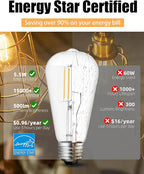 Lumiverse 90 Pack E26 led Bulb 60 watt dimmable Vintage LED Edison Bulbs 5.5W, 60W Equivalent, 2700K Soft White, Antique Style ST19/ST58 LED Light Filament Bulbs, CRI 90+, E26 Base