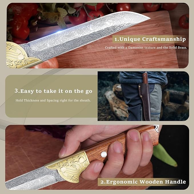 Purple Dragon 5" Boning Knife - Japanese Steel Professional Fillet Knife with Sheath, Elegant Blade, Sharp for Meat, Fish, Camping, Gift Box Included