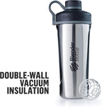 BlenderBottle Radian Shaker Cup Insulated Stainless Steel Water Bottle with Wire Whisk, 26-Ounce, Matte Black