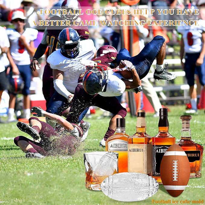 2.5 INCH Fun Shapes Football Ice Cube Mold,Large Ice Cube Molds | Football ice mold for Super Bowl Party,Football Gifts,Whiskey Ice Cubes Mold(bourbon ice cube molds) for Whiskey,Cocktails