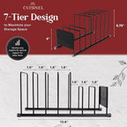 Cuisinel Pot Lid and Dish Organizer Rack - Matte Black Kitchen Storage/Organization Stand - 7-Tier Cabinet/Counter, Cookware, Pots and Pan Lids/Covers, Cutting Board Holder Organizer