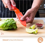MasterChef Kitchen Knife Set with Covers incl. Paring, Boning, Carving, Bread, Santoku & Chef Knife, Sharp Cutting Stainless Steel Blades with Sheaths, 12 Piece (6 Colored Kitchen Knives & 6 Covers)