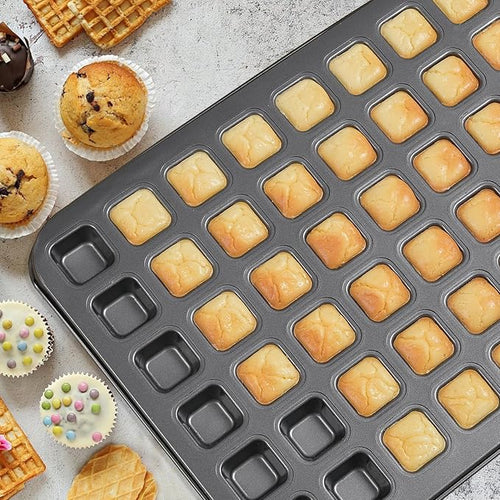 2-Piece 48 Cup Steel Mini Muffin Pan – Non-Stick Bakeware Mini Cupcake Tin(Square