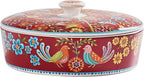 Bico Red Spring Bird Ceramic Tortilla Warmer, 8.9 Inch Tortilla Holder with Lid for Taco Bread Pancake for Mexican Night and Party, Microwave and Dishwasher Safe