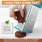 Spring Chef Professional 10" Stainless Steel Parmesan Cheese Grater with Handle, 4 Sided Handheld Box Grater, Kitchen Food Shredder for Potato, Cheese, Ginger, Veggie - Aqua Sky