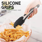 COOK WITH COLOR Stainless Steel Silicone Tipped Kitchen & BBQ Tongs Set, 3 Pc. Tongs, Black