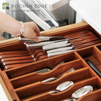 KitchenEdge Acacia Wood Kitchen Knife Block Holder Organizer - Holds 5 Long + 6 Short Knives (Not Included), Fits Most Knife Sizes, Rubber Feet, Premium Food-Safe Finish, In-Drawer Design