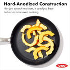 OXO Enhanced 12" Frying Pan Skillet, PFAS-Free Ceramic Nonstick, Durable Hard Anodized Cookware, Scratch Resistant, Stainless Steel Handle, Good Grips, Dishwasher & Oven safe, Black