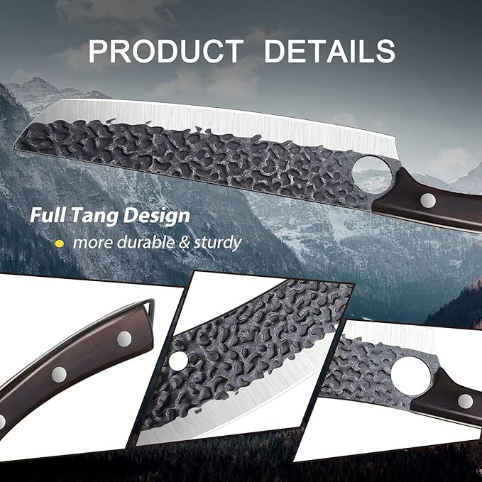 Purple Dragon Butcher Knife Meat Cleaver 7.5 Inch Hand forged Chef Knife Japan High Carbon Steel Knife for Meat Vegetable Full Tang Long Handle Sharp Carving Knife