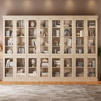 70.8" Bookshelf with Glass Doors, Farmhouse Modular Bookcase with 6-Tier Adjustable Shelves, Large Storage Cabinet for Living Room & Home Office, Brown