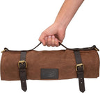Dickies Chef Knife Roll Bag Portable Organizer and Cutlery Storage Roll, Waxed Canvas and Leather, Medium
