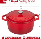 Enameled Cast Iron Dutch Oven Pot with Lid, for Bread Baking, Round Bread Oven- include Sourdough Bread Baking Supplies Set, 6QT, Red