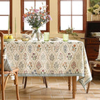 ISAENNE Designer Linen Extra Long Rectangle Tablecloth,Western Colorful Floral Indoor Table Cloth,Wrinkle Resistant Decor Tablecloths for Dining Thanksgiving Kitchen,67"*118"-Serenity B