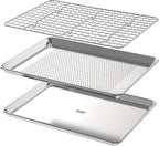 Baking Sheet with Rack Baker's Secret Pure Aluminum Non Toxic PTFE, PFAS, PFOA, BPA Free Baking Pans Set, 100% Recycled, 3pcs Bakeware Set Baking Pans Cookie Sheets 18"