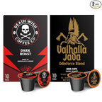 Death Wish Coffee, Strong Coffee Pods Extra Kick of Caffeine & Valhalla Java Odinforce Blend Single-Serve Coffee Pods - Made with USDA Certified Organic - Fair Trade - Arabica & Robusta Beans (20 Count)