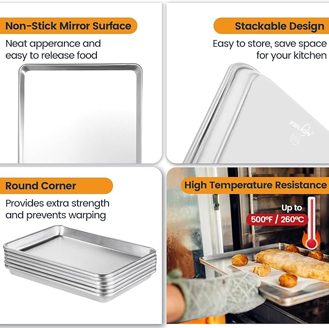 6 Pack Big Size Baking Sheet Pan, Aluminum Commercial Cookie Sheet Pan, Durable & Anti-Stick 15”x 21”