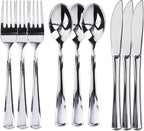 Prestee 600 Plastic Silverware Set, Silver Plastic Utensils, Disposable Flatware Set with Forks 200, Spoons, Knives, Heavy-Duty Bulk Silverwares for Christmas Parties and Events