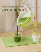ZENS Matcha Whisk Set, 6pcs Matcha Kit Includes Ceramic Bowl, Handcrafted Bamboo Whisk and Chasen Holder, Scoop, 304 Sifter & Tea Mat，Matcha Set for Tea Ceremony,Latte Making, Green
