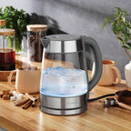 Speed-Boil Water Electric Kettle, 1.7L 1500W, Coffee & Tea Kettle Borosilicate Glass, Wide Opening, Auto Shut-Off, Cool Touch Handle, LED Light. 360° Rotation, Boil Dry Protection