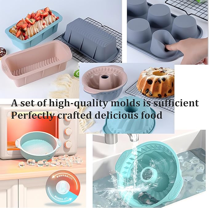 Thickened Silicone Bundt Cake Pan and Moldes Para Gelatinas, Heavy Duty Cake Mold for Baking, BPA Free, Mint Green (Round: φ10in / 1 Pcs)