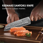 KEEMAKE Santoku Knife 7 inch, Ultra Sharp Damascus Kitchen Knife with Ergonomic Handle, 67-Layer Damascus Steel Knife, Japanese Chef Knife for Sushi Sashimi, Chopping Knife for Fruit Vegetable Meat
