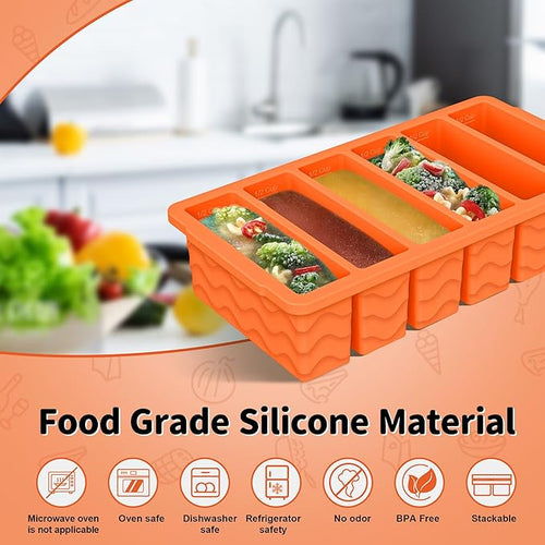2-Pack Silicone Freezer Trays with Lid, 2 Large 2-Cup(500ml) & 6 Small 1/2-Cup(125ml) Soup Freezer Container Molds, Ice Cube Tray For Meal Prep & Freezing Soup, Stews, Sauces, Oven & Dishwasher-Safe