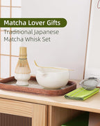 ZENS Matcha Whisk Set, 6pcs Matcha Kit Includes Ceramic Bowl, Handcrafted Bamboo Whisk and Chasen Holder, Scoop, 304 Sifter & Tea Mat，Matcha Set for Tea Ceremony,Latte Making, White