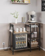 VASAGLE Baker's Rack, Coffee Bar Stand with Charging Station, Storage Shelves, Pull-Out Wire Basket, Table for Microwave, Kitchen, Greige UKKS036K02, 15.7 x 35.4 x 35.6 Inches