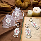 Misdary 12 Pcs Divine Child Jesus Bottle Opener Keychain Catholic Bottle Opener with Organza Baptism Party Favor for Guest