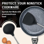 FJNATINH Silicone Spatula and Ladle Tool Set - Wok Tools, Wok Utensil,Stainless Steel Non Stick Heat-Resistant Kitchen Utensils BPA Free Cooking Utensils Cookware Wooden Handle,2 Pieces