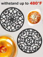 SMARTAKE 3 Set Silicone Trivet Mats, Multi-Use Carved Trivet Mat, Insulated Non-Slip Durable Kitchen Mats, Flexible Modern Kitchen Table Mat, for Hot Dishes, Pots, Dining Countertop, Black