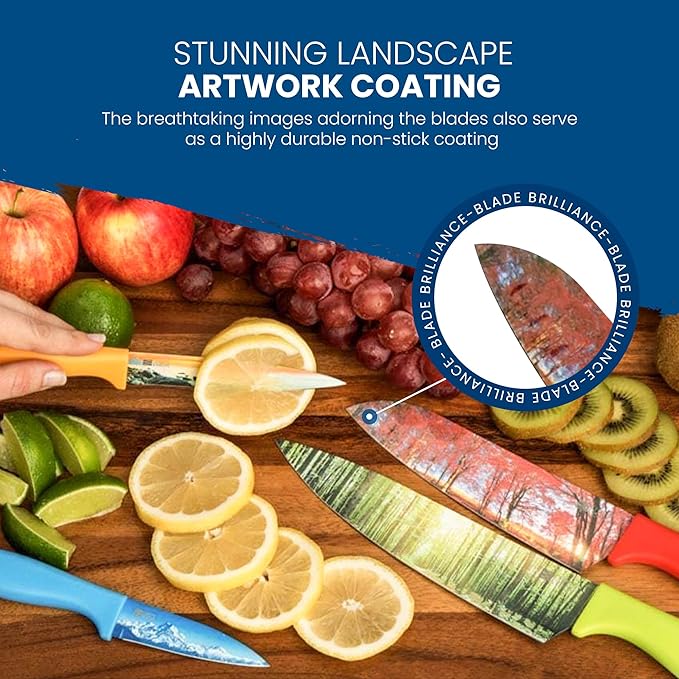 CHEF'S VISION Landscape Knife Set - 6-Piece Stainless Steel Cutting Knives Set for Kitchen with Stunning Nature Scenes - Perfect House Warming Gift for Women or Men - Unique Kitchen Knife Set Gift
