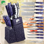 FULLHI 14pcs Block Knife Set, Chef's Knife Steak Knives Set with Block and Sharpener, Kitchen Knife Set, Multi-colour Handle, Gifts for Men Women