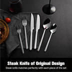 KINGSTONE 36-Piece Silverware Set with Steak Knives, Flatware Set for 6, Stainless Steel Tableware Cutlery Set for Home Restaurant, Mirror Finish,Modern Design