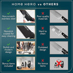 Home Hero Kitchen Knife Set - High Carbon Stainless Steel Blades & Built-In Sharpener - Ergonomic Handles & Cutlery Block Storage - Precision Cooking Prep with Chef Knife - 20 Pc, Black