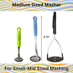 Medium Small Potato masher Egg & Avocado Masher. Sturdy design, comfortable grip, Dishwasher Safe. Stainless steel, lightweight kitchen essential. (Sky Blue)