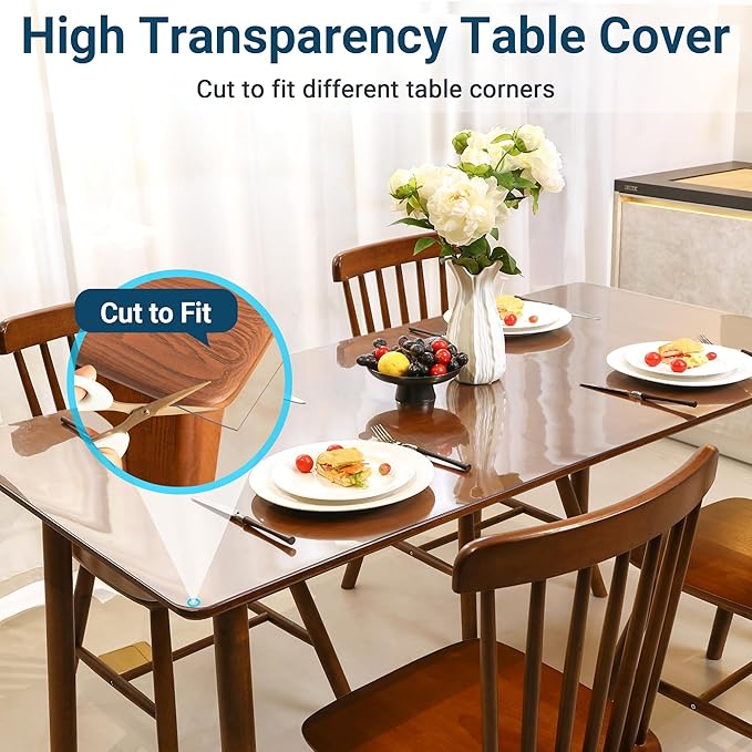 Clear Table Cover Protector Rectangle 38 x 60 Inch, 1.5mm Transparent Plastic Table Protector Waterproof, Anti-Scratch Clear Desk Mat for Office Desktop Dresser Dining Table, FDA Compliant