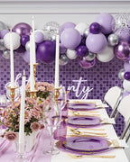 Nervure 350PCS Purple Plastic Plates - Purple Plastic Dinnerware Sets for 50 Guests - 100 Disposable Plates, 150 Gold Silverware, 50 Cups, 50 Napkins for Wedding & Party