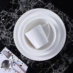 Stone Lain Madeline Bone China 16 Piece Dinnerware, Plates and Bowls Sets for 4, White Dish Collection with Mugs, Modern Edge, Microwave & Dishwasher Safe