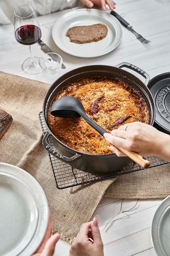 STAUB Cast Iron Dutch Oven 7-qt Round Cocotte, Serves 7- 8, Made in France, Black Matte
