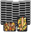 Klex 28 Oz, 50 Sets Meal Prep Containers with Airtight Lids, BPA Free, Reusable Plastic Food Container, 28 oz, Rectangular, Black/Clear, 50 Sets