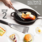 Professional Fish Spatula Stainless Steel Set - 1 Large + 1 Small stainless steel spatula - mirror polished spatulas with heat resistant ergonomic handles - fish turner for Flipping, Frying & Grilling