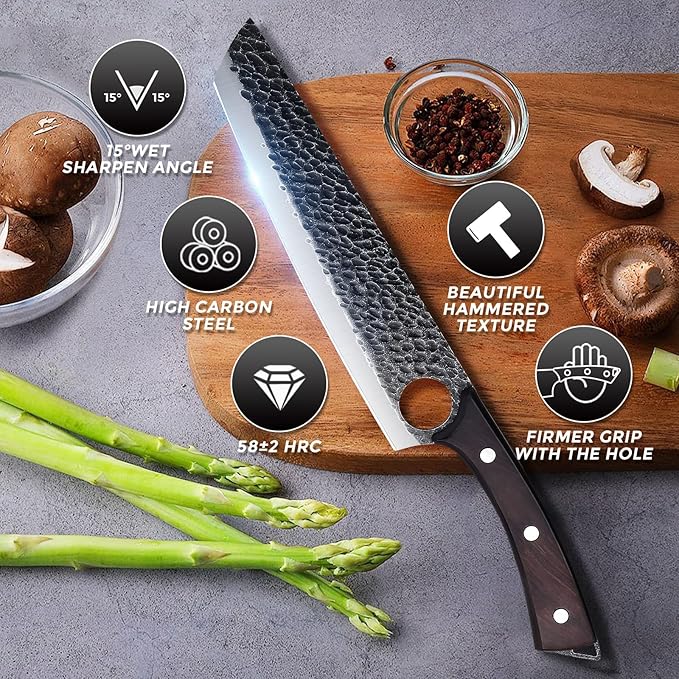 Purple Dragon Butcher Knife Meat Cleaver 7.5 Inch Hand forged Chef Knife Japan High Carbon Steel Knife for Meat Vegetable Full Tang Long Handle Sharp Carving Knife