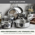 GreenPan Valencia Tri-Ply Stainless Steel 10 Piece Cookware Set, Induction Ready Pots & Pans, Mirror Finish, Dishwasher Safe & Oven/Broiler Safe to 600F, Compatible with All Cooktops, Silver