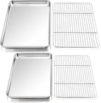 P&P CHEF 16 + 12.5 Inch Stainless Steel Baking Sheet with Rack Set (2 Pans+ 2 Racks), Cookie Sheets Baking Trays and Cooling Wire Racks, Oven & Dishwasher Safe, Pans with Flat Racks