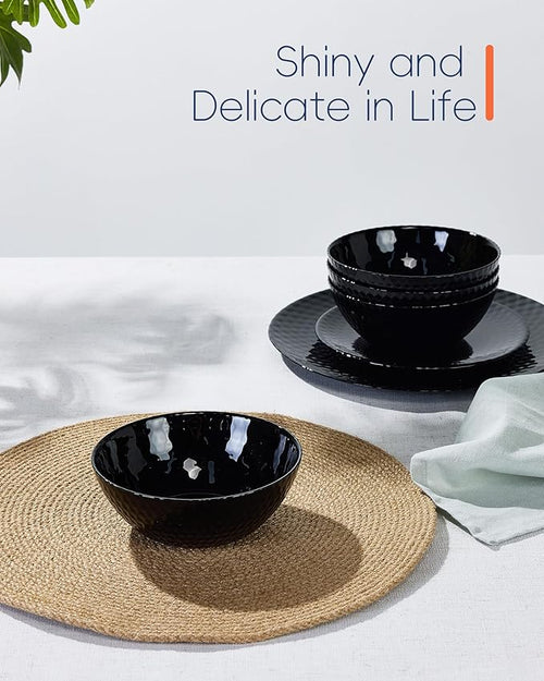 20 OZ Max Black Opal Glass Cereal Bowl Set of 6, 6 inch Dishwasher & Microwave Safe Round Geometric Faceted Bowls for Kitchen, Salad, Soup and Rice