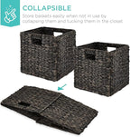 Best Choice Products 13x13in Pack of 5 Cube Storage Baskets, Water Hyacinth Multipurpose Collapsible Organizers, Handwoven Laundry Totes for Laundry, Living Room, Kids Room & Nursery - Black