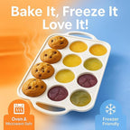 12-Cup Silicone Muffin Pan with Metal-Reinforced Handles – Nonstick, Non-Toxic Cupcake Pan for Baking – Easy-Release, BPA-Free, Dishwasher-Safe Silicone Muffin Tray - 1 PACK - CREAM